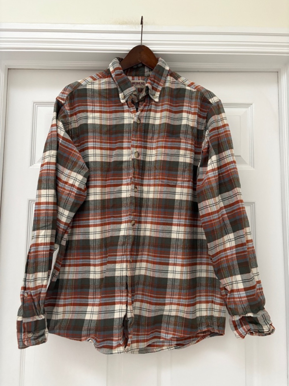 RedHead Plaid Button-Down Shirt in Cream, Orange & Olive
